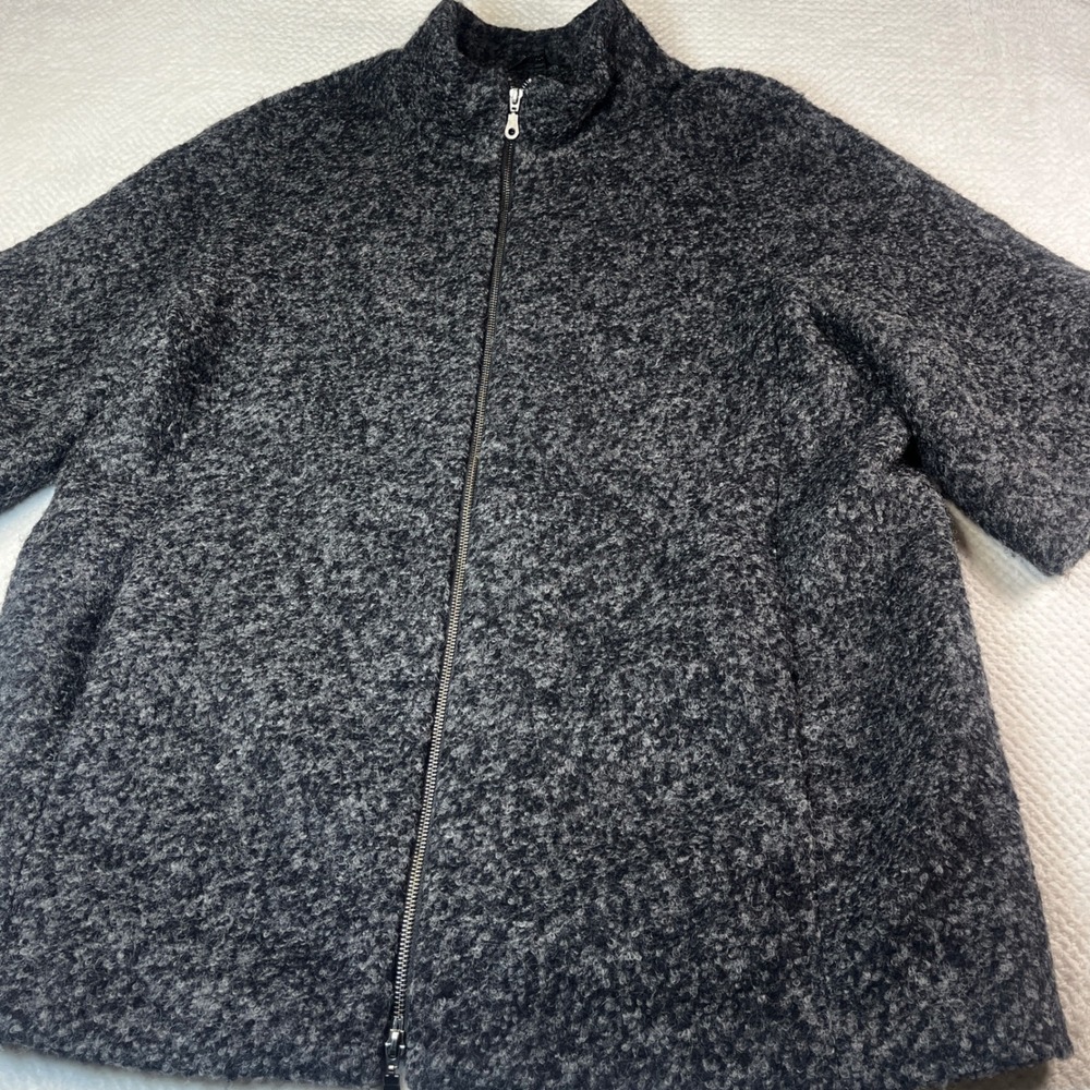 Midnight Velvet Wool Blend Boucle‎ Zip Up Jacket Charcoal Grey Marl XL